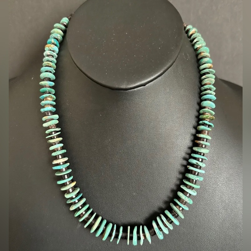 Sterling Silver Graduated Turquoise Heishi Bead Necklace 20 Inch
